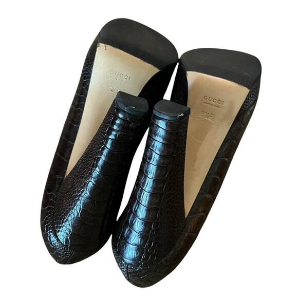 Gucci Leather Crocodile Embossed Thick Heel Pumps Cocoa Timeless Classic 8.5 - Picture 12 of 14